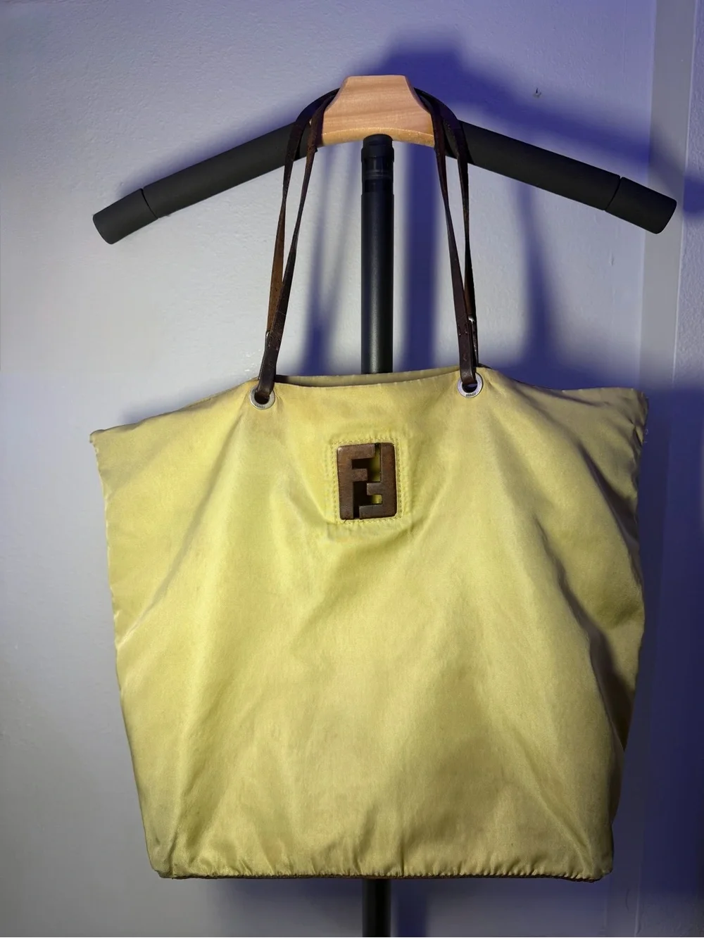 COA inc-Greenish Fendi Tote with leather Handles and Front peekaboo FF Logo